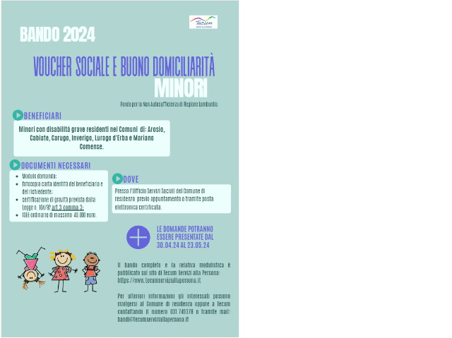 BANDO 2024 - VOUCHER SOCIALE E BUONO DOMICILIARITA' MINORI