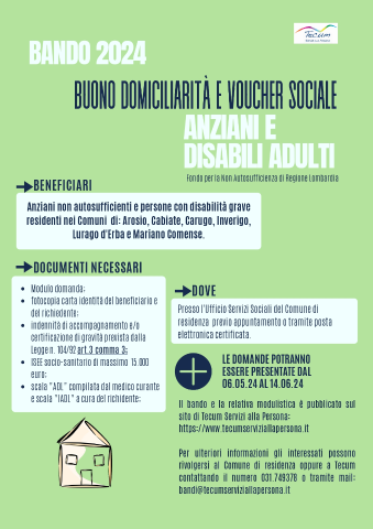 BANDO VOUCHER E BUONO DOMICILIARIETA' ADULTI DISABILI E ANZIANI 2024